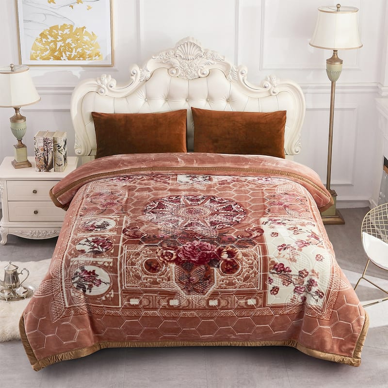 2 Ply A&B Printed Raschel Bed Blanket 85" x 95"-10 Pounds