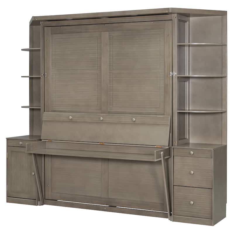 Queen Murphy Bed Wall Bed with Integrated Desk Cabinets Shelves