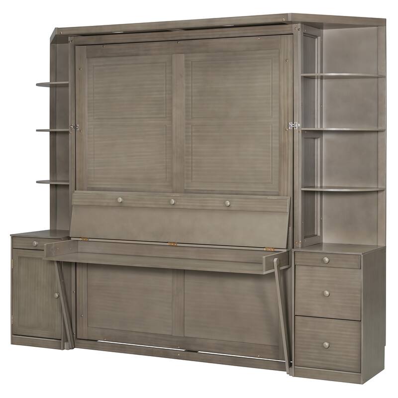 Roomfitters Queen Murphy Bed with Desk Storage Shelves and Cabinets Home Office
