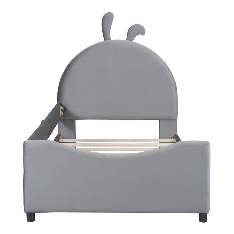 Playful Twin Daybed with Rabbit Ear Headboard, Velvet Upholstery, and Sturdy Wood Frame for Kids' Rooms