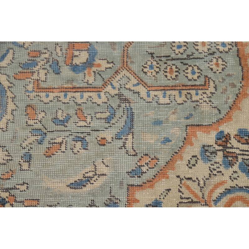 Light Blue Floral Tabriz Persian Area Rug Hand-Knotted Wool Carpet - 6'5"x 9'5"