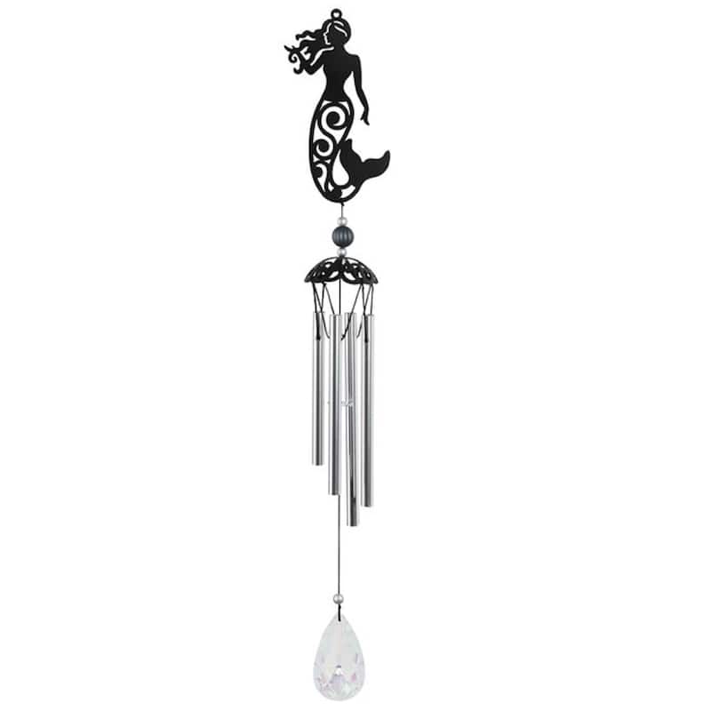 Q-Max 25" Long Metal Black Mermaid Silhouette Wind Chime
