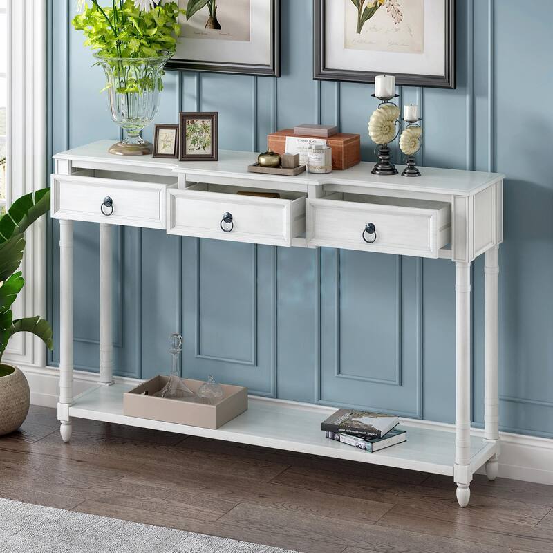 52'' Width Console Table with Drawers and Long Shelf for Entryway
