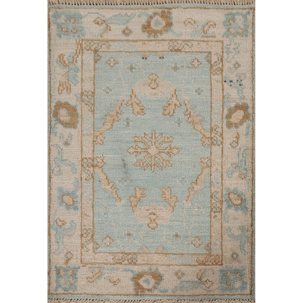 Hand Knotted Oriental 100% Wool Carpet Transitional Geometric Navy Blue & Blues Oushak Area Rug - 2' 11'' X 2' 1''