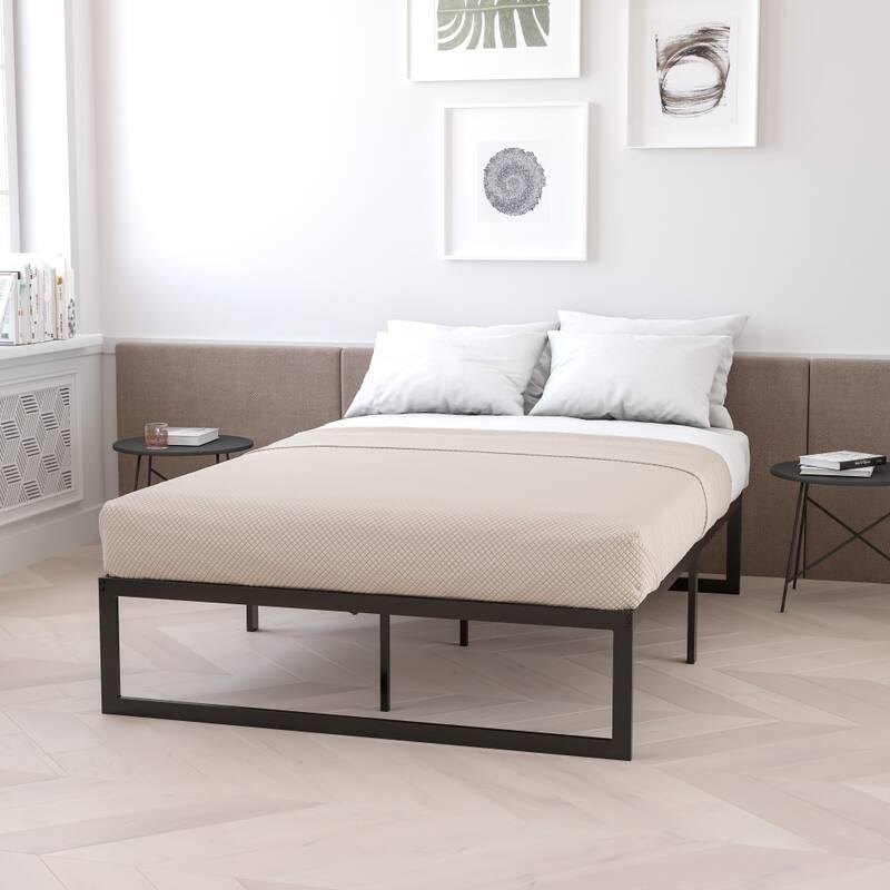 14 Inch Metal Platform Bed Frame/Steel Slat Support/No Box Spring Needed - King