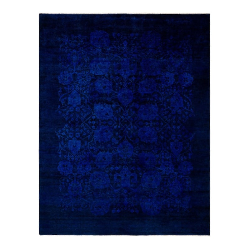 Overton Hand Knotted Wool Vintage Inspired Modern Contemporary Overdyed Blue Area Rug - 8' 0" x 10' 4"