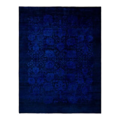 Overton Hand Knotted Wool Vintage Inspired Modern Contemporary Overdyed Blue Area Rug - 8' 0" x 10' 4"