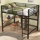 preview thumbnail 2 of 9, Multi -functional Full Size Metal and Wood Loft Bed with L-Shaped Desk, Shelves & Guardrails, Safety Guaranteed, Black+Brown