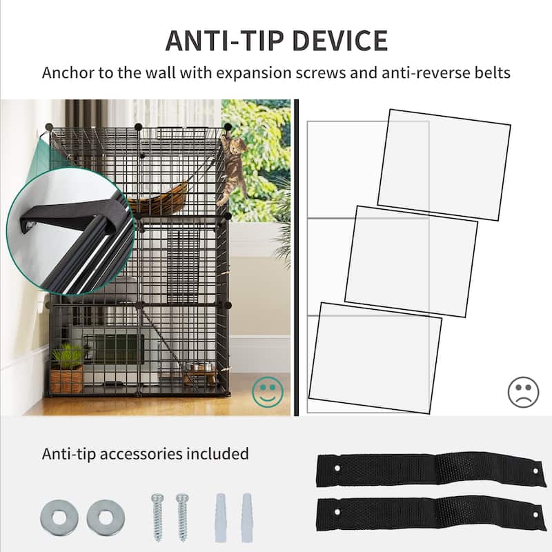 Cat Cage Indoor Catio DIY Cat Enclosures Metal Cat Playpen 3-Tiers Kennels Pet Crate with Large Hammock for 1-2 Cats,Rabbit