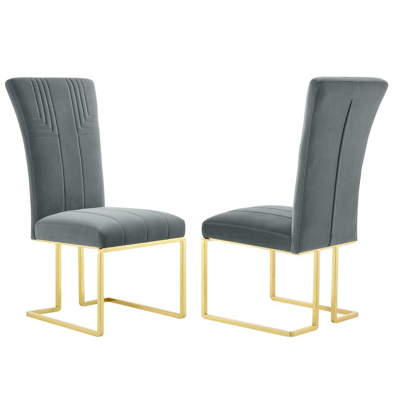 Velvet Dining Chairs with High Back and Polished Metal Legs