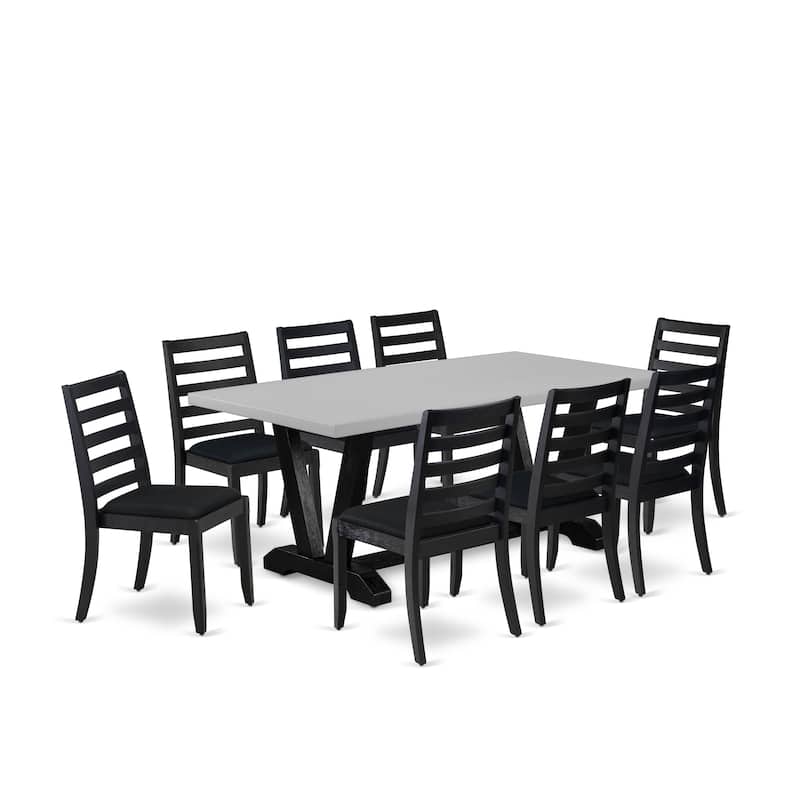 East West Furniture kitchen table set - a dinner table & Stackable dining chairs - Wire-brushed Black (Pieces & Seat Options)