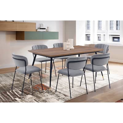 Messina and Carlo Gray Velvet 7 Piece Rectangular Dining Set