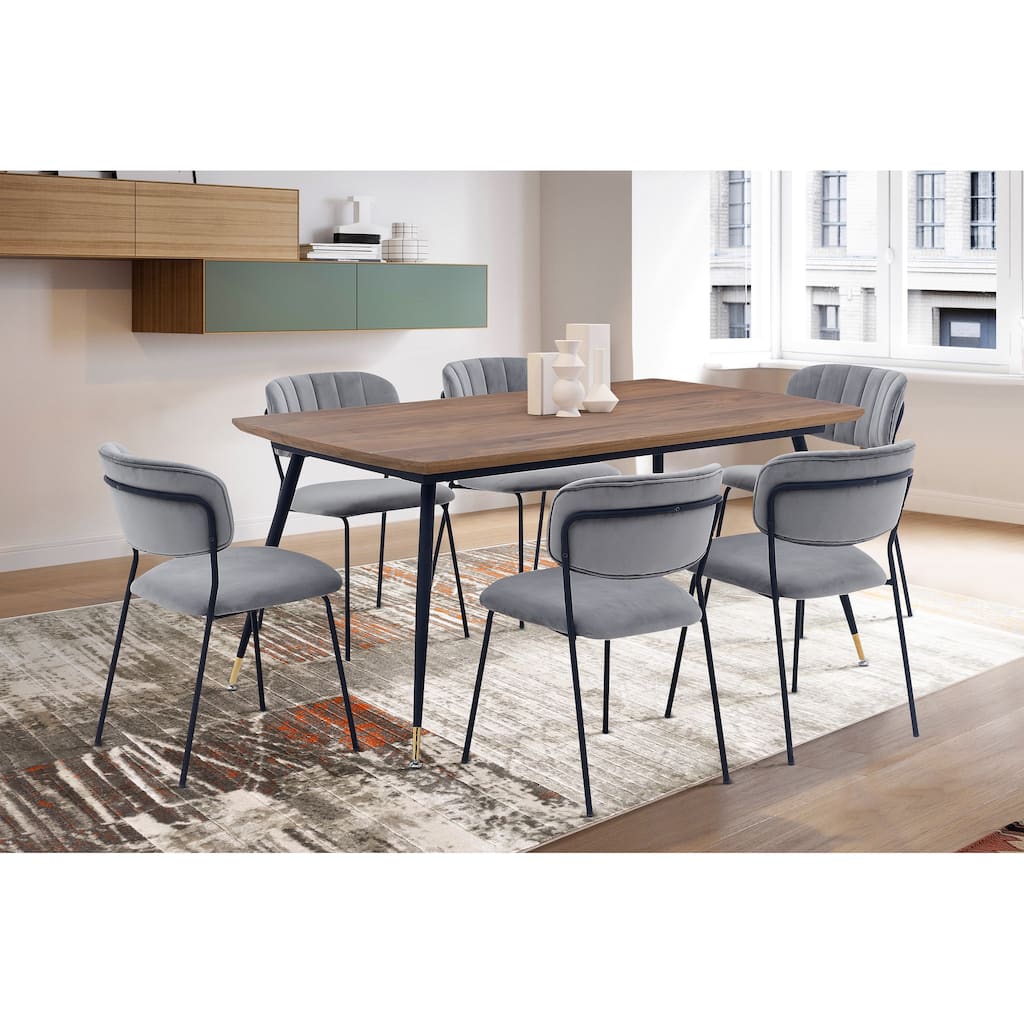 Messina and Carlo Gray Velvet 7 Piece Rectangular Dining Set