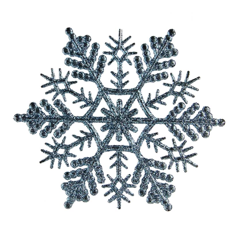 24ct Glittered Snowflake Christmas Ornaments 4" - Blue
