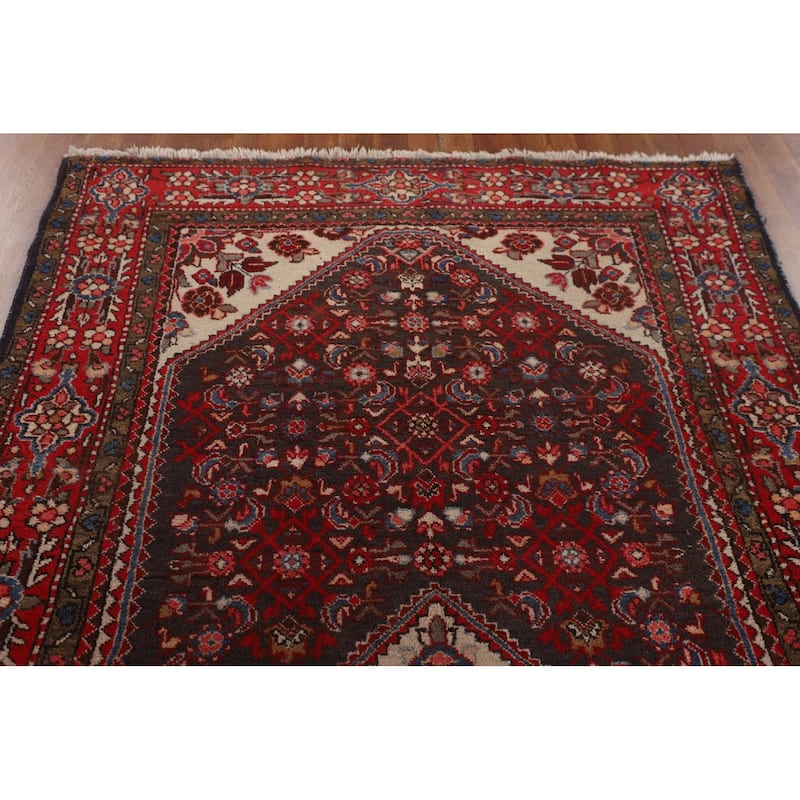 Hamedan Persian Vintage Rug Hand-Knotted Geometric Wool Carpet - 5'1"x 10'3"