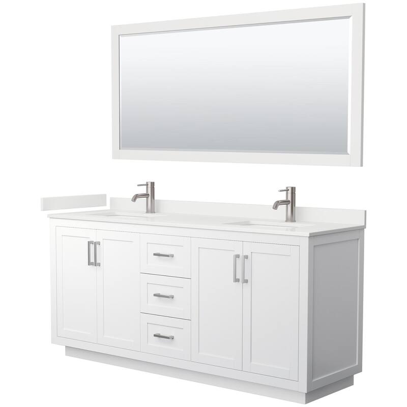 Wyndham Collection WCF292972D-QTZ-UNSM70 Miranda 72" Free Standing - White / White Quartz Top / Brushed Nickel Hardware
