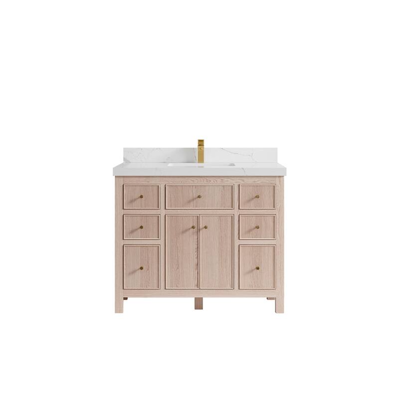 Willow Collections 42 x 22 Sonoma White Oak Wood Single Sink Bathroom Vanity with Quartz or Marble Countertop - 2"Calacatta Laza - White Oak