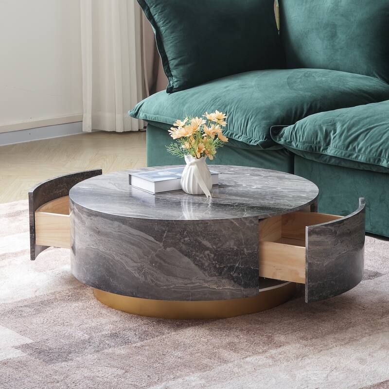 33.47'' Modern Round Coffee Table with 2 large Drawers Storage Accent Table