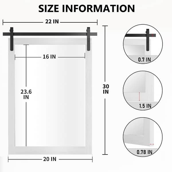 dimension image slide 15 of 20, Farmhouse Barn Door Bathroom Vanity Wall Mirror with Solid Wood Frame