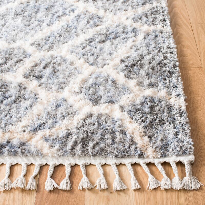 SAFAVIEH Berber Fringe Shag Mercedes Trellis Rug - Grey/Cream - 8' x 10'