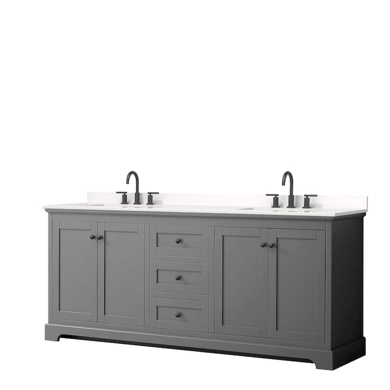 Avery 80-inch Double Vanity, Quartz Top - Dark Gray, Black Trim, White Quartz Top