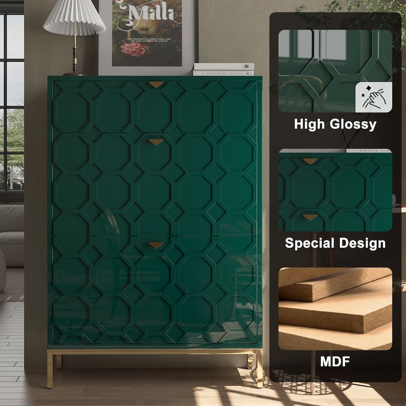 Clihome Shoe Organizer 24 Pairs Wood Shoe Storage Cabinet with Drawers