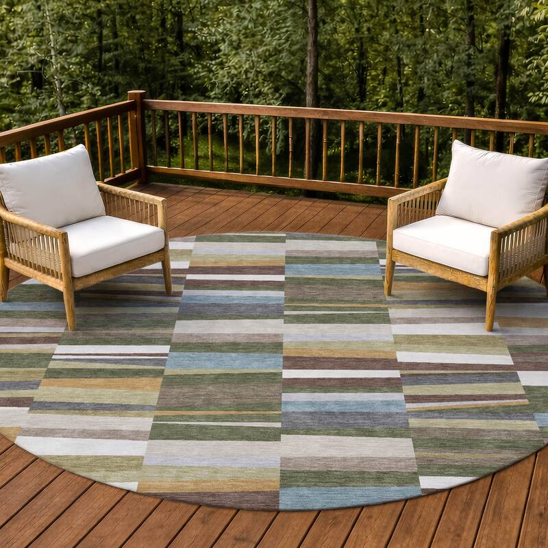 Machine Washable Indoor/ Outdoor Modern Antonito Chantille Rug - Olive - 8' x 8'