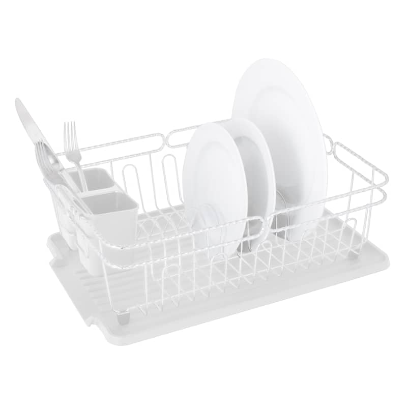 Kitchen Details Twisted Chrome 3 Piece Dish Rack in White - 16.5" x 12.5" x 5.5"