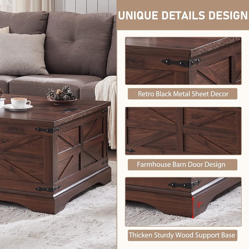 Farmhouse Coffee Table, Square Wood Center Table for Living Room