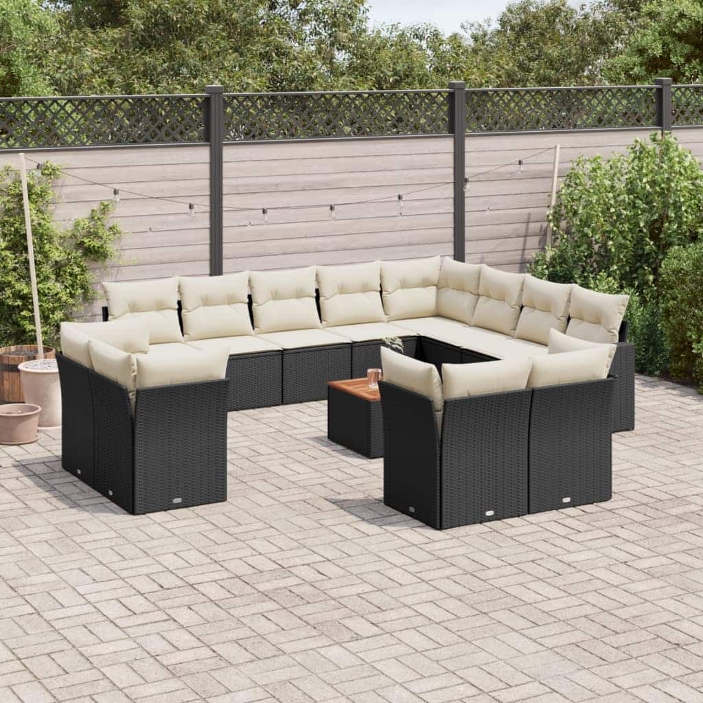 vidaXL Patio Sofa Set with Cushions Outdoor Furniture 13 Piece Poly Rattan - 21.7 x 21.7 x 14.6