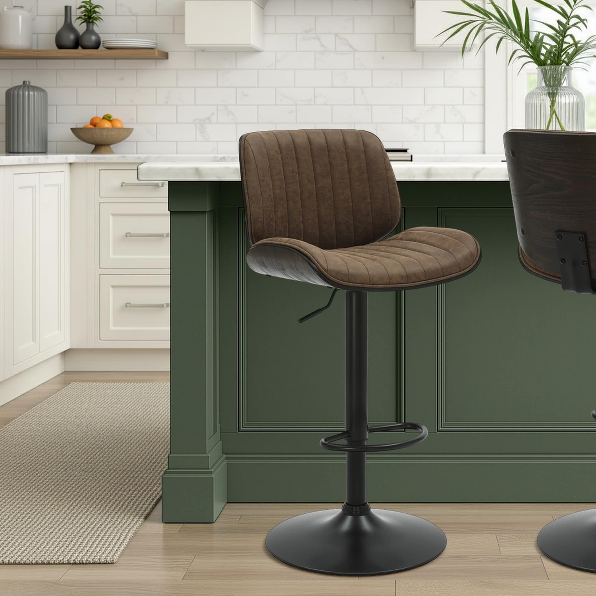 Brock Swivel Bar Stool, Upholstered Adjustable Counter Stool with Metal Base