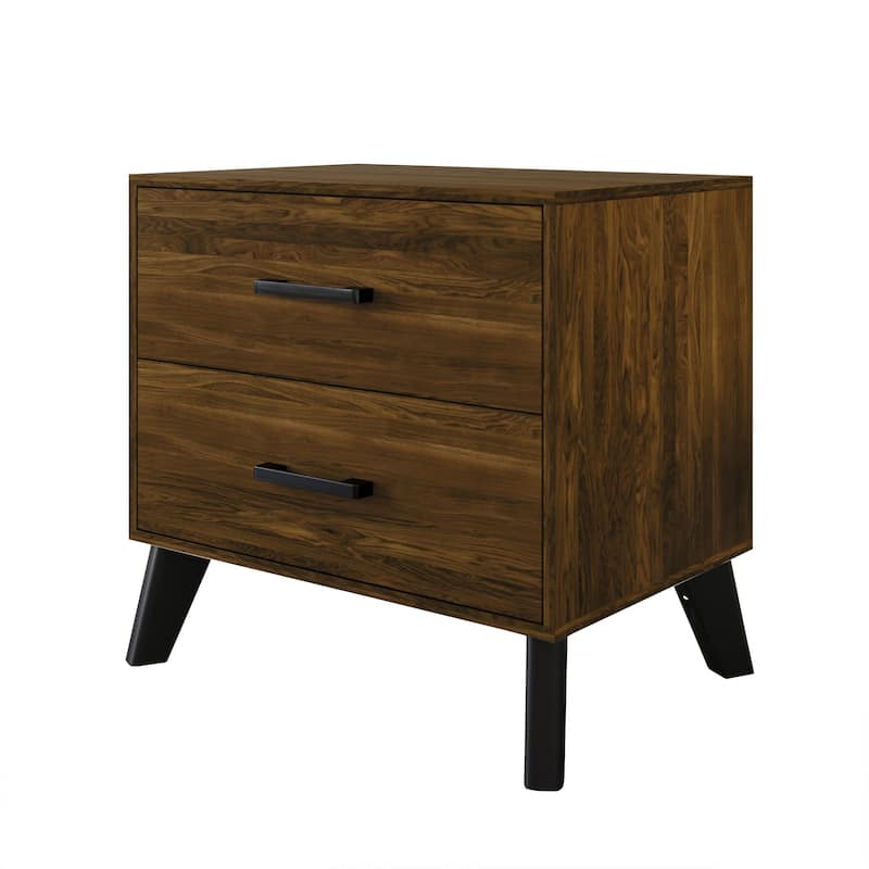CraftPorch Corduroy 4-pieces Mid-Century Modern Black Bed with Brown Furniture Bedroom Set