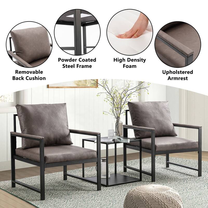 Mieres Mid-Century Style PU Leather Upholstered Accent Chair with Steel Frame, Armchair Single Sofa for Living Room, Bedroom