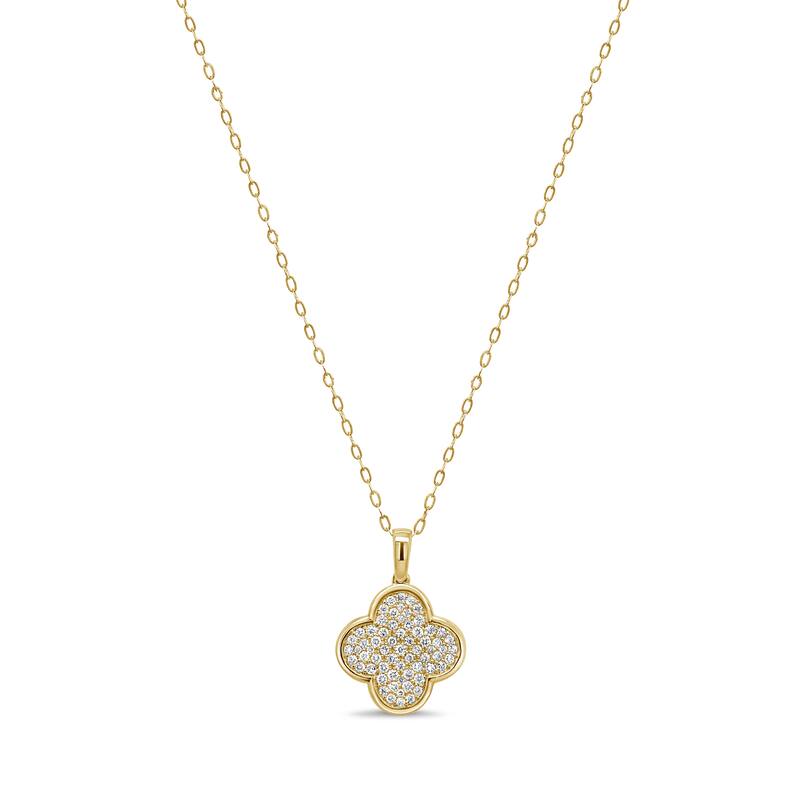 Joelle Collection 14K Gold Diamond Clover Necklace - Yellow
