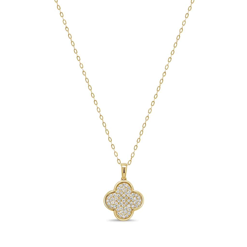 Joelle Collection 14K Gold Diamond Clover Necklace