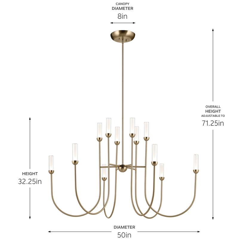 Moraine 50 Inch LED 12 Light 2-Tier Chandelier in Champagne Bronze