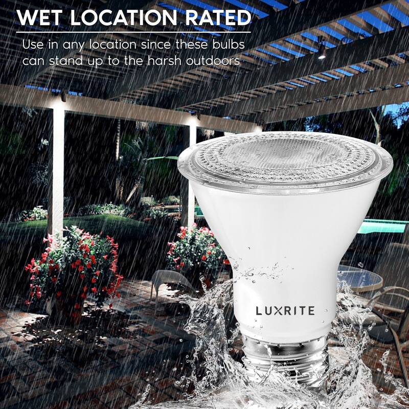 Luxrite 6 Pack PAR20 LED Spotlight Bulb, 7W=50W, Dimmable, Indoor Outdoor, 500 Lumens, Wet Rated, E26 Base, UL Listed