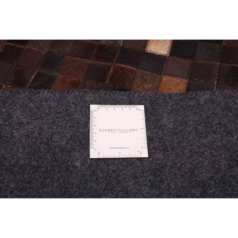 ECARPETGALLERY Handmade Cowhide Patchwork Dark Brown Leather Rug - 8'1 x 10'0