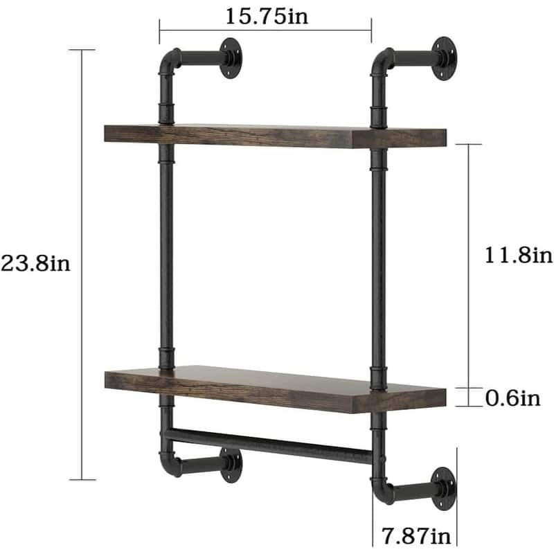 Industrial Pipe Floating Bathroom Shelves Wall Mounted with Towel bar - 7.8"D x 15.7"W x 25.6"H