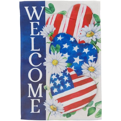 Stars Stripes Hearts "Welcome" Americana Garden Flag 18" x 12.5"