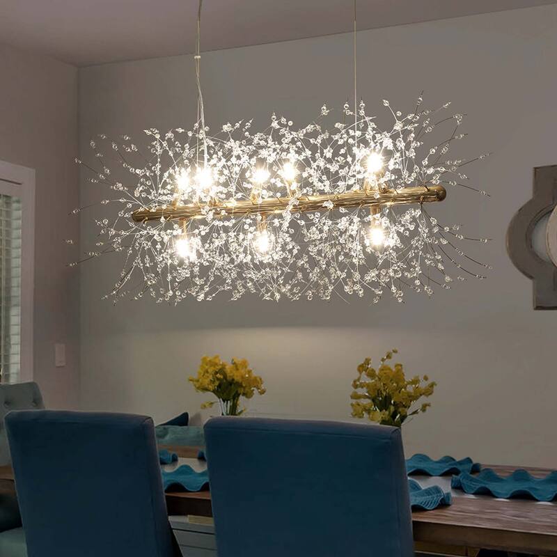 9-Light Modern Linear Firework Dandelion Crystal Chandelier - 9-Lights - Gold