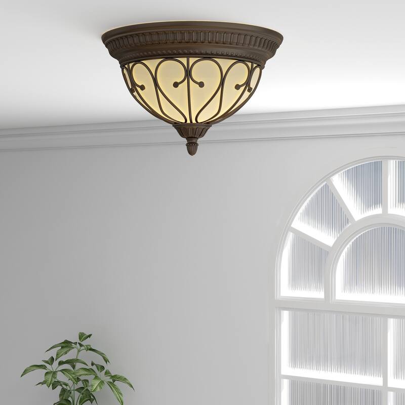 2 Light Flush Mount Oil-Rubbed Bronze Light - 15.29" x 9.33"