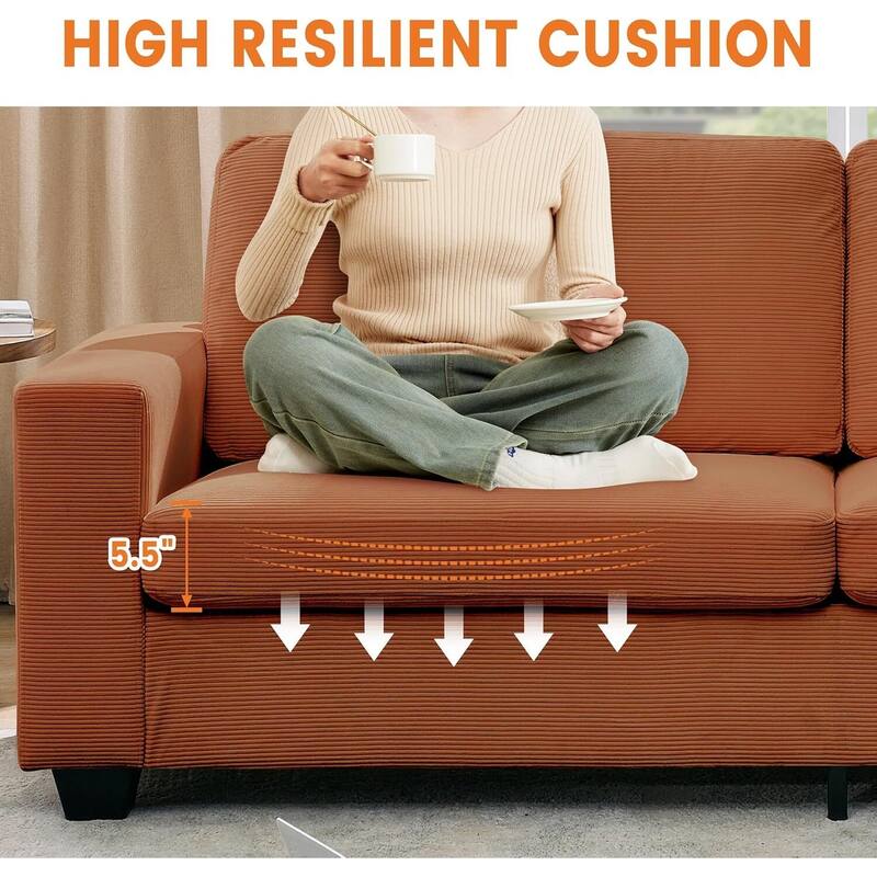 3 Seater Corduroy Upholstered Couches, with Wide Armrests, 83"