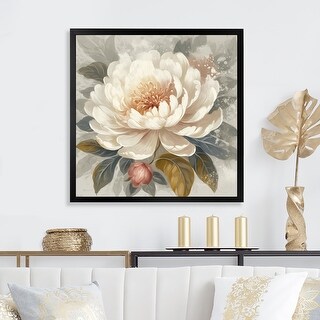 Designart "White Grey Peony Blooms In Motion Iii" Floral Peony Framed ...