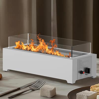 EROMMY 28" Propane Tabletop Fire Pit, 40,000 BTU Stainless Steel, Indoor/Outdoor Use with Wind Guard & Glass Rocks