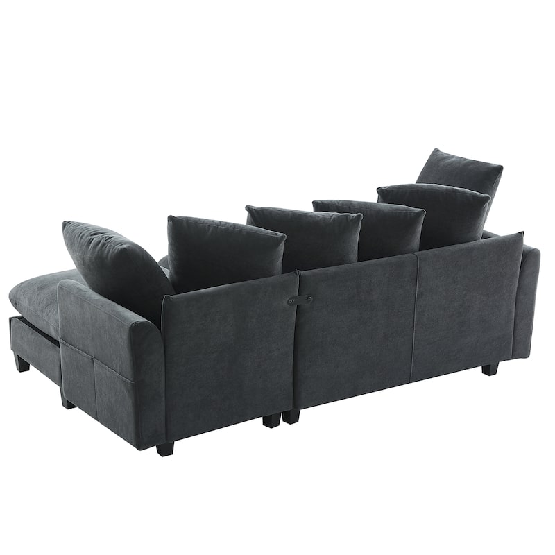 83" Chenille L-Shaped Sectional Sofa with Storage Ottoman and 6 Throw Pillows