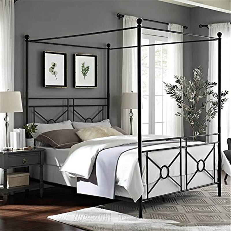 Queen Metal Platform Bed - Industrial Bed Frame, Steel Slat Support, Easy Assembly, Black Finish