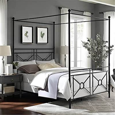 Queen Metal Platform Bed - Industrial Bed Frame, Steel Slat Support, Easy Assembly, Black Finish