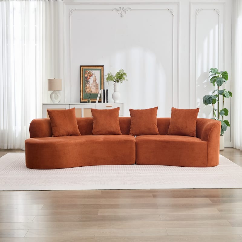 Christopher Knight Home - Linda Fabric Curved 126" Sectional Sofa - Dark Orange