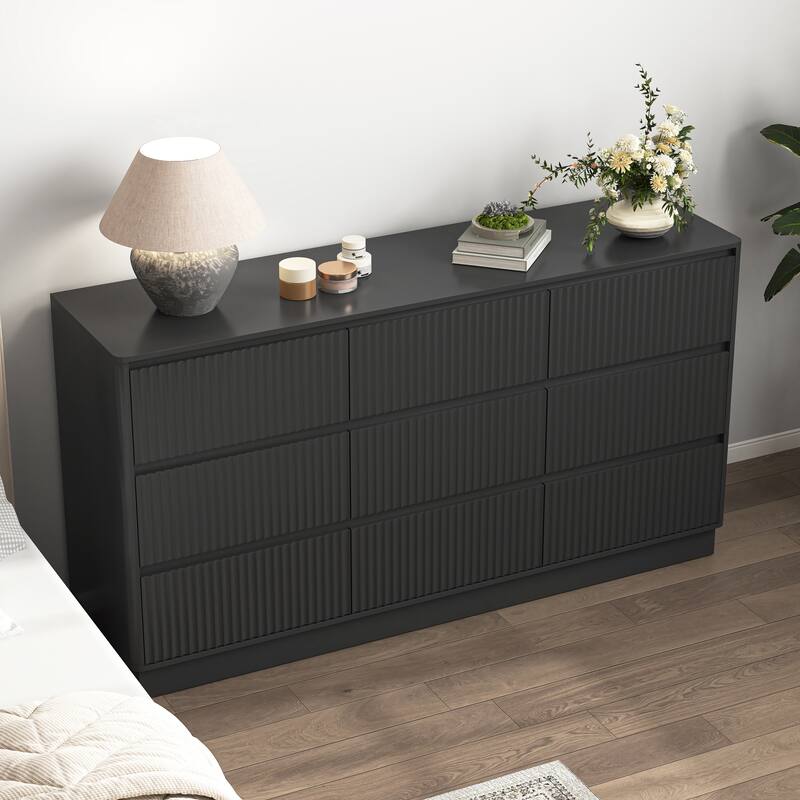 Large Floor Chest of Drawers 9 Drawer Dresser for Bedroom, Freestanding Storage Cabinet Side Table TV Stand